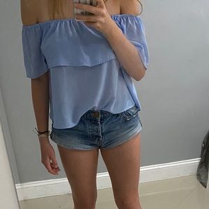 Blue off the shoulder shirt